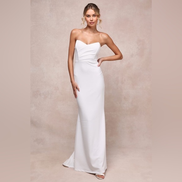 NWOT Lulus Iconic Arrival White Mesh Strapless Bustier Mermaid‎ Maxi Dress - Picture 3 of 9